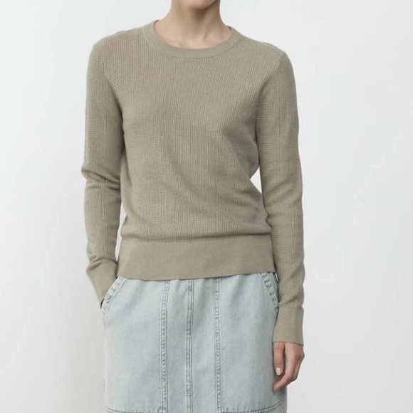 Enza Costa Linen Open Knit Crewneck Sweater In Ash - Picture 1 of 6